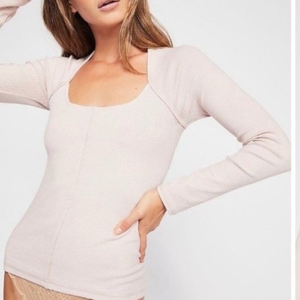 🌿 Intimately Free People Ribbed Square Neck Boho Top | White | Raw Edge